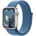 Apple Watch Series 9, 41 мм, корпус из алюминия серебристого цвета, спортивный ремешок цвета «ледяной синий»