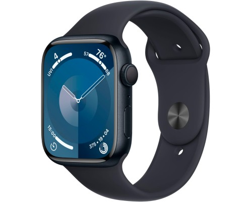 Apple Watch Series 9, 45 мм, корпус из алюминия цвета «тёмная ночь», спортивный ремешок цвета «тёмная ночь», размер в ассортименте